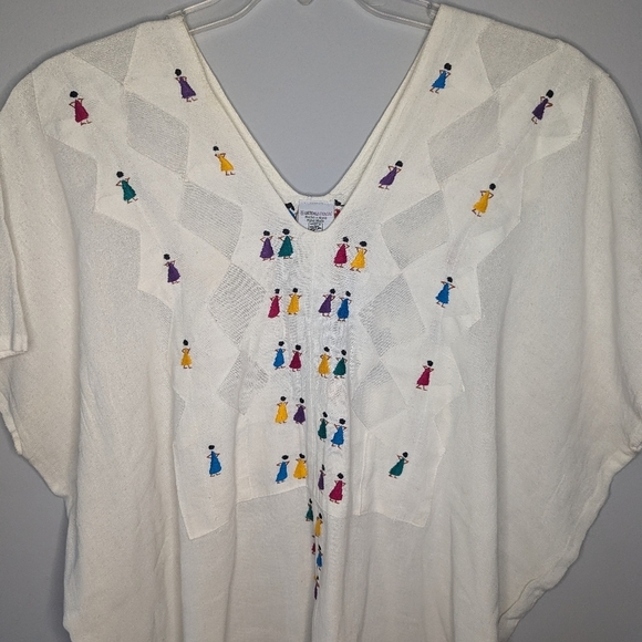 Mexican embroidered tunic people happy gathering one size woman's throw over - Picture 2 of 6